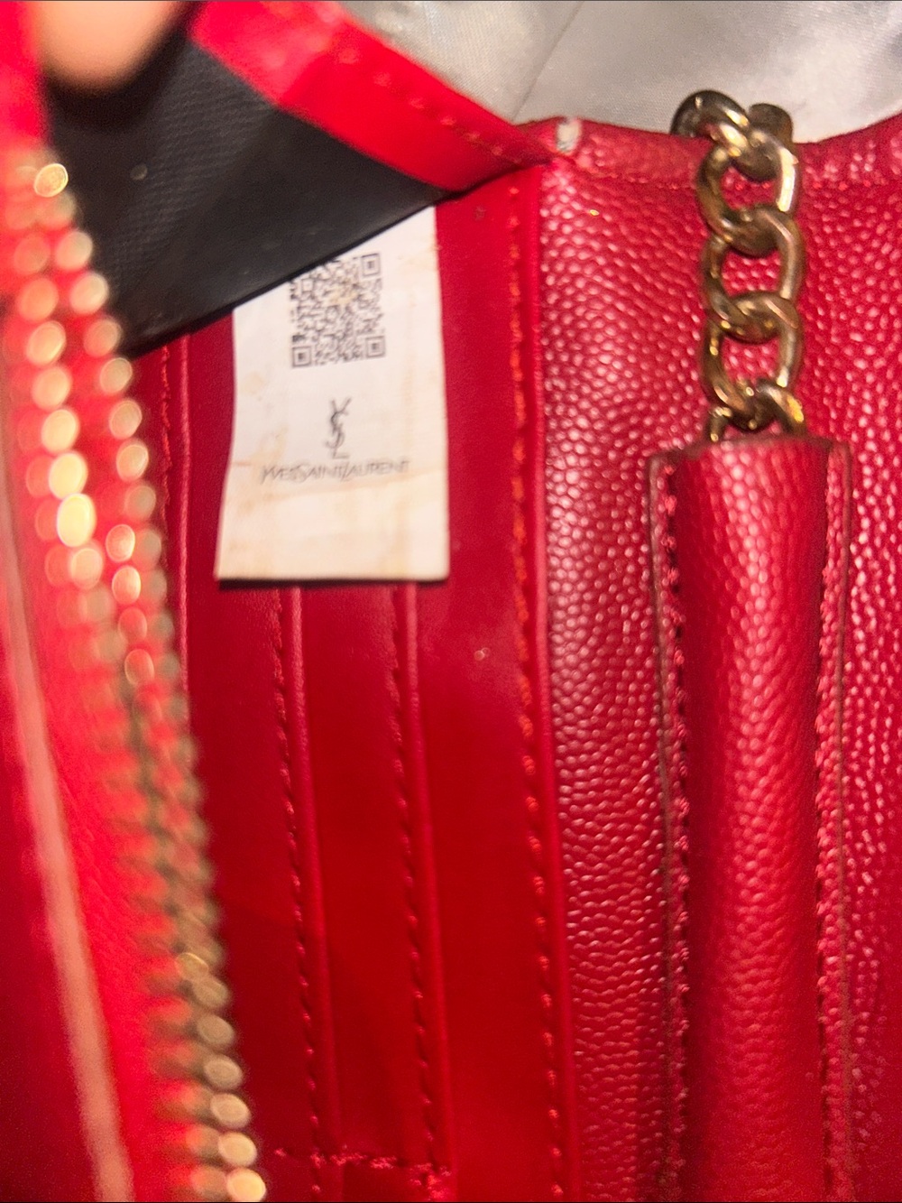 Saint Laurent Red Quilted Leather Chain Crossbody Wallet - Picture 4 of 4